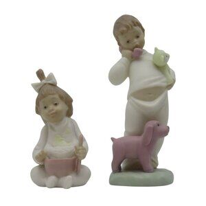 Golden Memories Boy and Girl Handmade Ceramic Figurines Spain 1990s